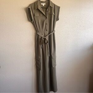 Monteau Los Angeles Olive Green Cargo Jumpsuit Cap Sleeve Belted Utility XS